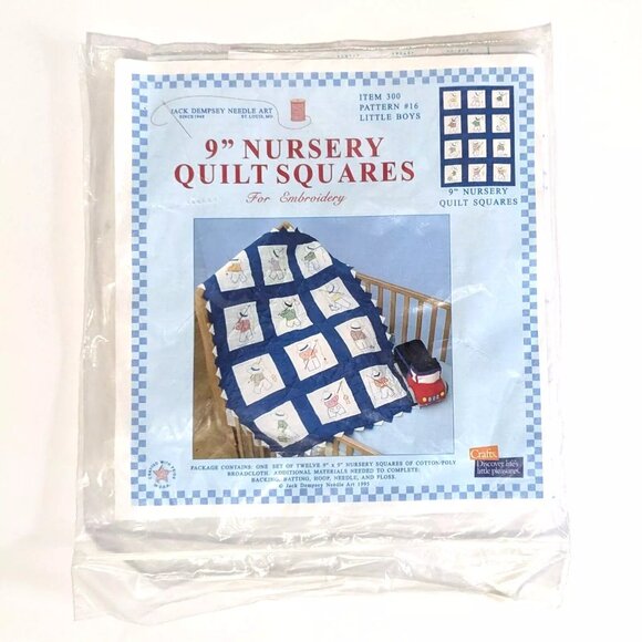 1995 Jack Dempsey Stamped Fishing Nursery Quilt Blocks 9"x9" Little Boys #16 - Picture 1 of 2